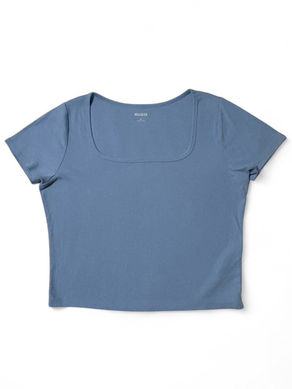 Hollister Blue Ribbed Crop Top Women’s XL Square Neck Short Sleeve Baby Tee